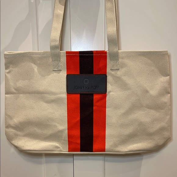 New John Hardy Canvas Tote Bag with Orange and Black Stripes - Picture 1 of 6